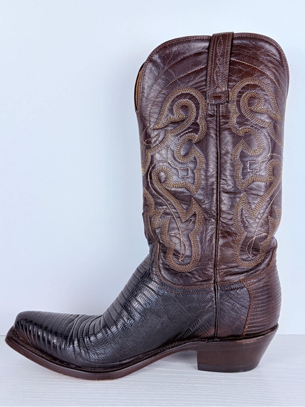 Ferrini Lizard Snip Toe Cowboy Boots Leather Brown Rodeo Boho 8.5 B - Picture 6 of 12